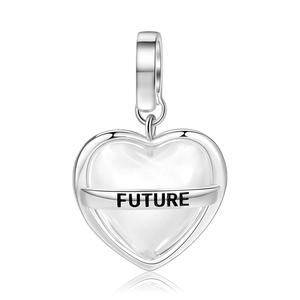 Original S925 Sterling Silber Herzanhänger mit Einlage und FUTURE Gravur für Ketten