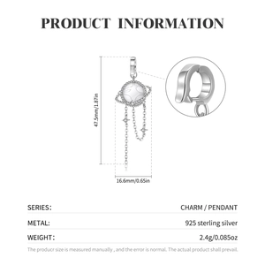 Zilveren 925 planeet hanger met opaal bol en kwastje kettingen voor Y2K sieraden
