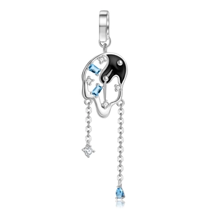 Kreativer S925 Sterlingsilber Anhänger mit blauen Edelsteinen und Yin-Yang-Elementen