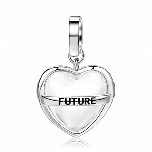 S925 Sterling Silber Herz Anhänger Glas Eingelegt FUTURE Gravur DIY Charm Für Halskette Armband Herstellung Y2K Damen Schmuck