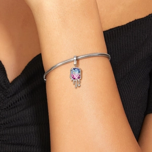 Collana Y2K in argento S925 con gemma rettangolare sfumata e dettagli in argento