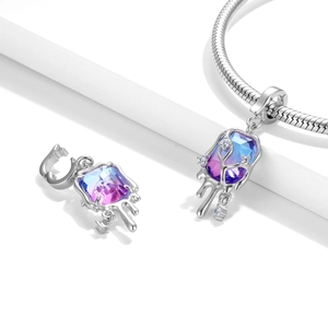 Collana Y2K in argento S925 con blocco fuso e pietra preziosa sfumata viola e blu