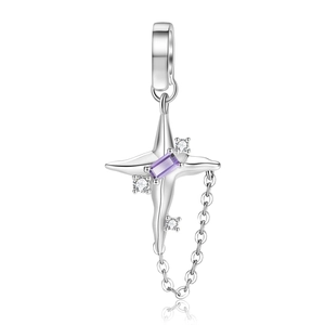 Anhänger aus S925 Sterlingsilber, vierzackiger Stern mit lila Stein und Zirkon-Akzenten