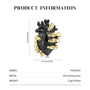 Gothische 925 sterling zilveren anatomische hart hanger met gouden skelethand