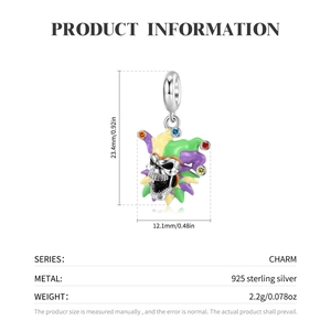 Abalorio de calavera payaso en plata de ley 925 con esmalte para pulseras DIY