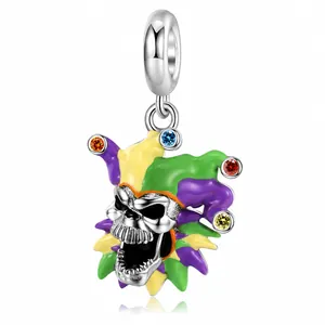 Ciondolo Teschio Capo in Argento Sterling 925 Con Smalto Colorato e Strass Per Braccialetti Fai-da-te Gioielli