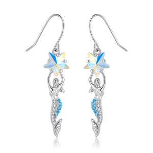 Pendientes de sirena en plata S925 con cristal de estrella y circonita azul