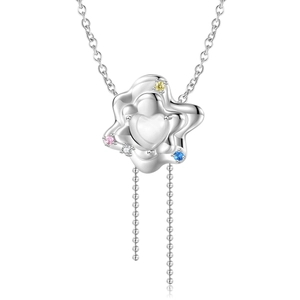 Y2K S925 zilveren golf hart ketting met zirkoon en gekleurde stenen op witte achtergrond