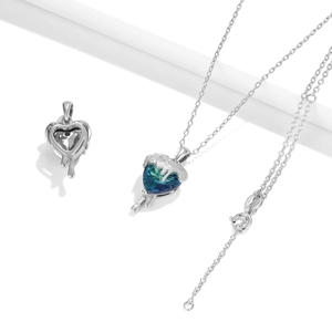 Y2K S925 sterling zilveren hart ketting met blauwe zirkoon en vloeibaar metaal effect
