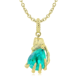 Collana in argento S925 placcato oro 14K con gemma verde e pendente a mano scheletro