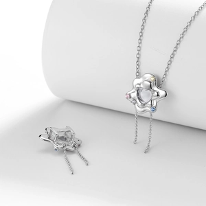 S925 zilveren Y2K golvende hartketting met gekleurde zirkoon en kraalkwastjes