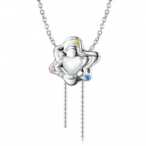 925 Sterling Zilver Vloeiende Ster Hart Hanger Halsketting Met Gekleurde Zirkonia Kwastje Y2K Millennium Stijl Voor Vrouwen
