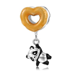 Detailed charm featuring a caramel heart donut and cute 925 sterling silver panda