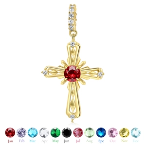 Collier croix dorée avec pierre rouge et douze breloques de pierre de naissance pour mère