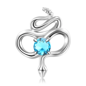 Detailed S925 sterling silver rattlesnake charm featuring a blue zircon birthstone