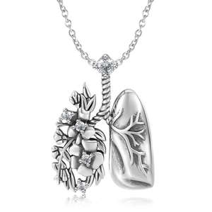 S925 sterling zilveren longhanger ketting met bloemmotieven en witte zirkonia steentjes