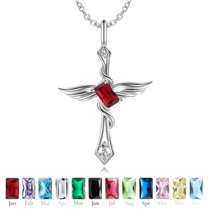 Collana a Croce con Ali di Angelo in Argento Sterling 925 Con Zirconia Pietra Natale Elegante Pendente Religioso per Donna