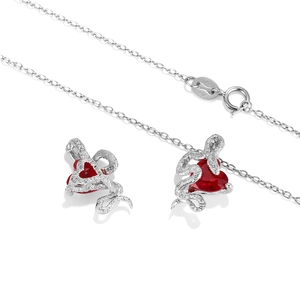 S925 zilveren sieradenset met rood hart edelsteen en verfijnde slangvormige ketting