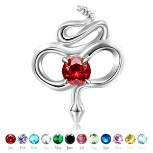 S925 sterling silver rattlesnake charm with custom 12-month birthstone zircon stones