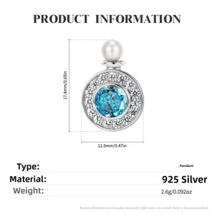 Elegante collar de plata de ley 925 con colgante de piedra azul y perla blanca