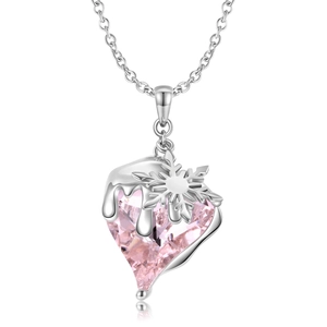 Y2K S925 sterling zilveren ketting met roze hart zirkoon en sneeuwvlok hanger