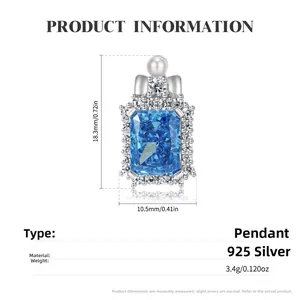 Pendentif en argent S925 avec diamant bleu coupe glace, perle et accents de zircon