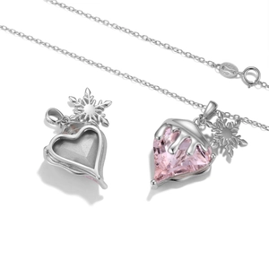 S925 zilveren Y2K halsketting met roze hart edelsteen en sneeuwvlok hanger voor dames