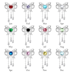 925 Sterling Silver Infinity Butterfly Birthstone Charm For Bracelet Rhinestone Tassel Dangle DIY Jewelry Accessory For Women