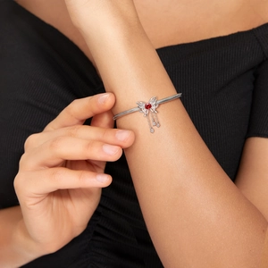 S925 sterling silver butterfly bracelet with red gemstone and tassel snake chain