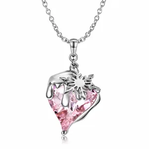 Y2K Esthetiek 925 Sterling Zilver Roze Hart Zirconia Hanger Halsketting Voor Vrouwen Winter Sneeuwvlok Vloeibaar Metaal Sieraden