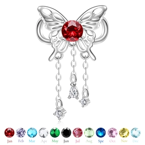 S925 sterling silver butterfly charm with red birthstone and elegant tassels for DIY jewelry