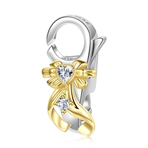 Pendentif noeud en argent S925 plaqué or 14k avec pierre zircon en forme de coeur