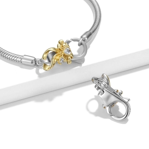 Bracelet S925 en argent fin, plaqué or 14k avec fermoir nœud et zircons brillants
