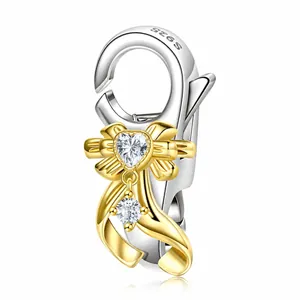 Fermoir Mousqueton en Argent Sterling 925 avec Nœud et Ruban Connecteur Strass pour Bricolage Bracelet Collier Bijoux