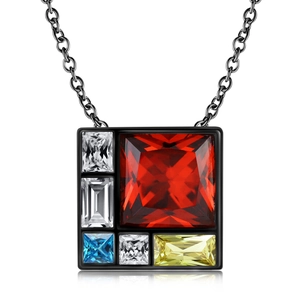 Collier géométrique en argent S925 plaqué noir avec des diamants carrés colorés