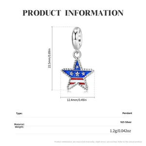 American flag star charm in 925 sterling silver with red, white and blue enamel