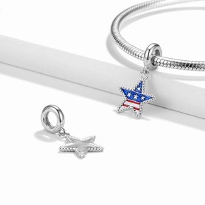 S925 Sterling Silver American Flag Star Charm Pendant for DIY Snake Chain Bracelets