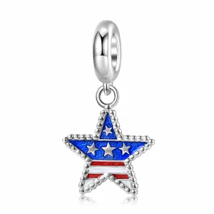 925 Sterling Silver American Flag Star Charm Enamel Pendants For DIY Bracelet Necklace Making Women Fashion Jewelry Gift