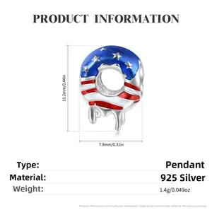 S925 Sterling Silber Amerika Flagge Donut Anhänger mit Emaille Sternen und Streifen