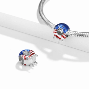 S925 sterling silver American donut charm with flag enamel for DIY bracelets