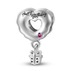 925 Sterlingsilber Happy Birthday Hohl Herz Charm Mit Geschenkbox Anhänger Strass Eingelegt DIY Armband Zubehör
