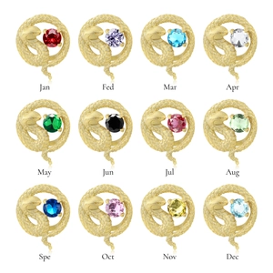 S925 Sterling Silver Matte 14K Gold Plated Snake Charm Bead With Zirconia 12 Month Birthstone Snake Pendant For Bracelet Jewelry Making Gift Women