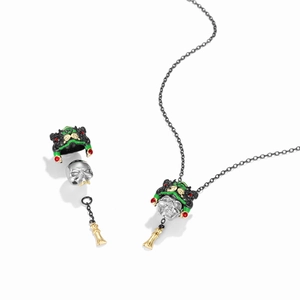 Collana in argento S925 con pendente teschio e casco da danza del leone nero e oro