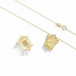 Baroque style S925 sterling silver 14k gold plated necklace with yellow carbon diamond