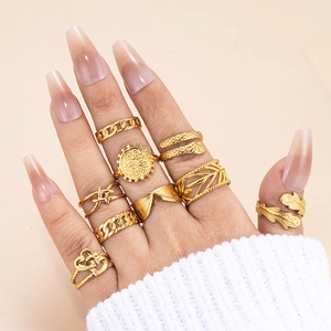 Vintage Edelstahl Gold Plattiert Offener Ring Für Damen Einstellbar Bohemian Schlange Blatt Herz Münze Stern Schmuck Geschenk