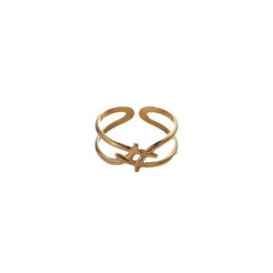 Verstellbarer goldener zweischichtiger Blatt-Schlangenring aus robustem Titanstahl