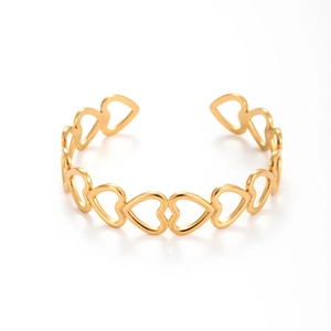 Bracciale rigido regolabile in acciaio inossidabile dorato con design a cuore traforato