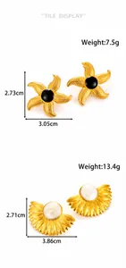 Detailed tile display of starfish and fan-shaped earrings with measurements and weights