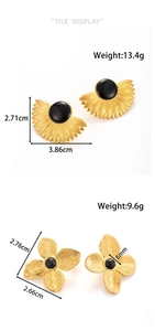 Detail of vintage gold earrings with black stone inlay, showing textures and dimensions