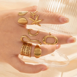 Anello Aperto in Acciaio Inossidabile Minimalista Donna Uomo Placcato Oro Argento Geometrico Stella Marina Conchiglia Anello